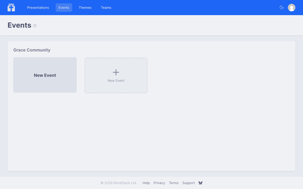 The events list page