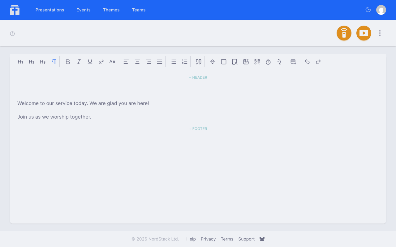 The presentation editor with content