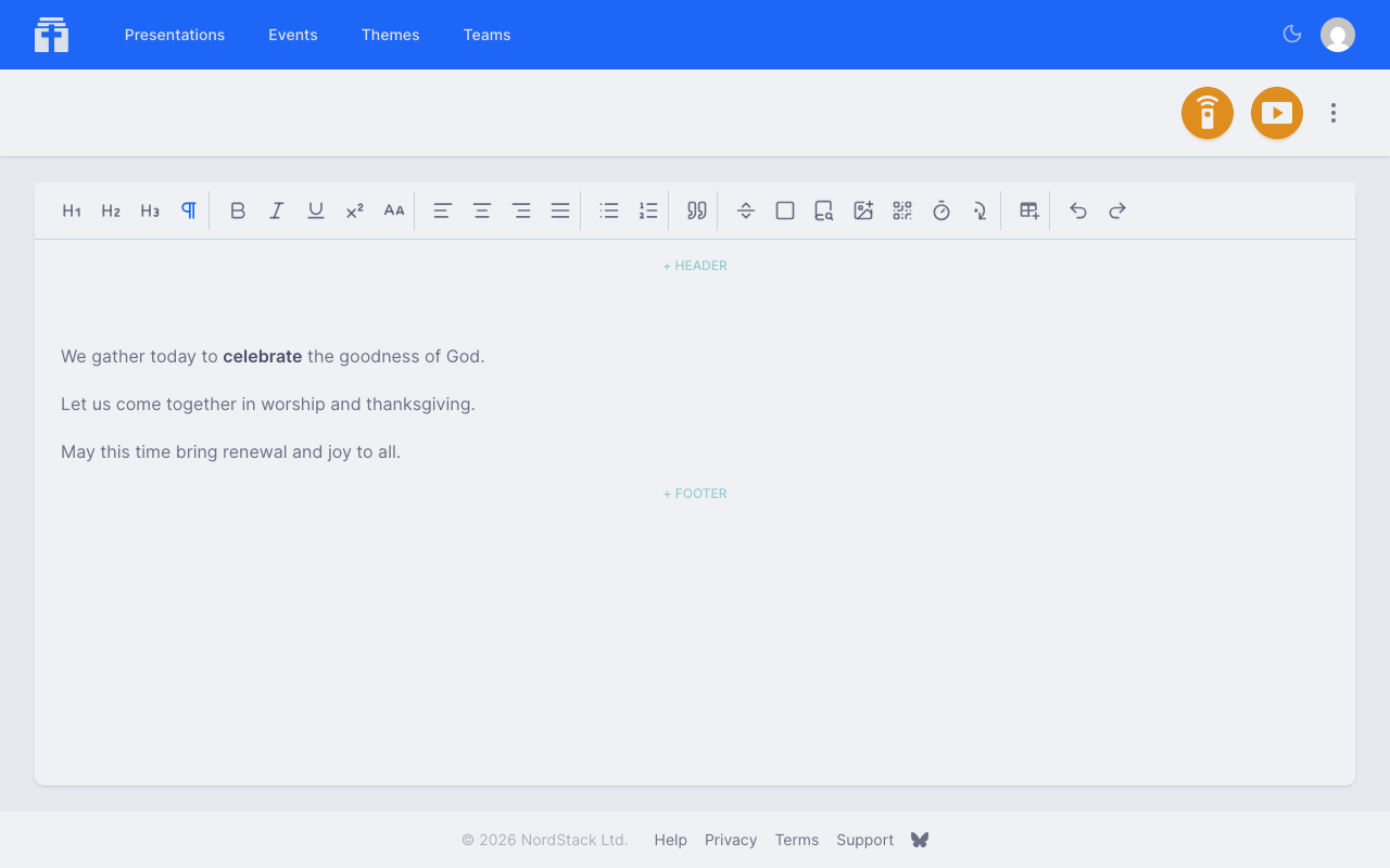 The presentation editor with formatted content