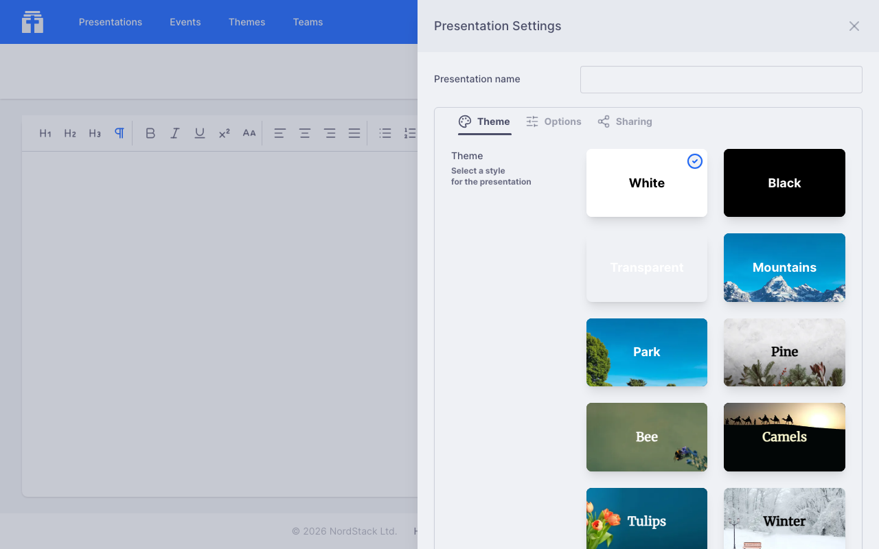The theme picker showing available themes