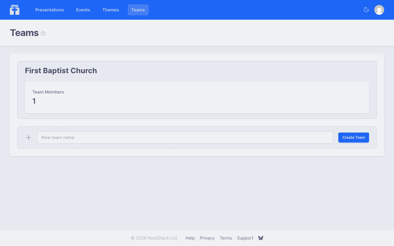 The teams list