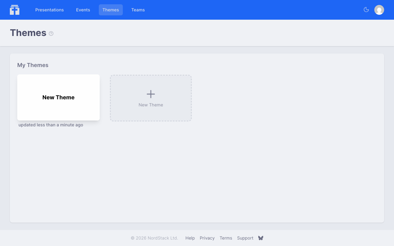 The themes list page